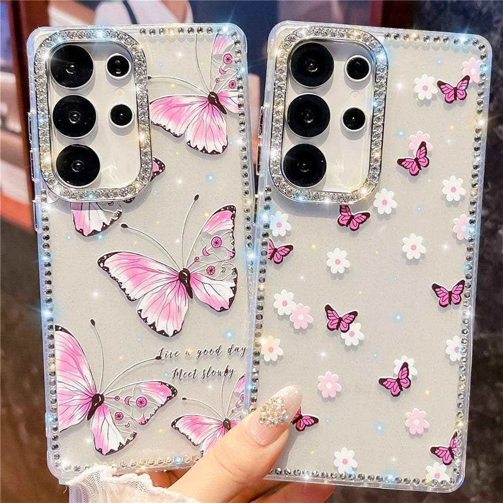For Samsung Galaxy S25 Ultra Case Butterfly Pattern Rhinestone TPU + PC IMD Phone Cover
