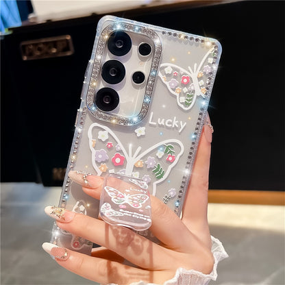 For Samsung Galaxy S25 Ultra Case Butterfly Pattern Rhinestone TPU + PC IMD Phone Cover