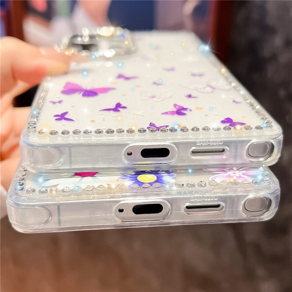 For Samsung Galaxy S25 Ultra Case Butterfly Pattern Rhinestone TPU + PC IMD Phone Cover