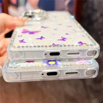 For Samsung Galaxy S25 Ultra Case Butterfly Pattern Rhinestone TPU + PC IMD Phone Cover