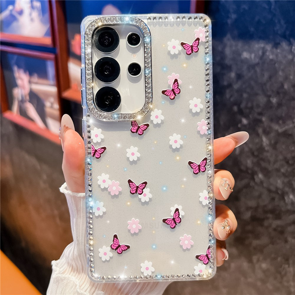 For Samsung Galaxy S25 Ultra Case Butterfly Pattern Rhinestone TPU + PC IMD Phone Cover
