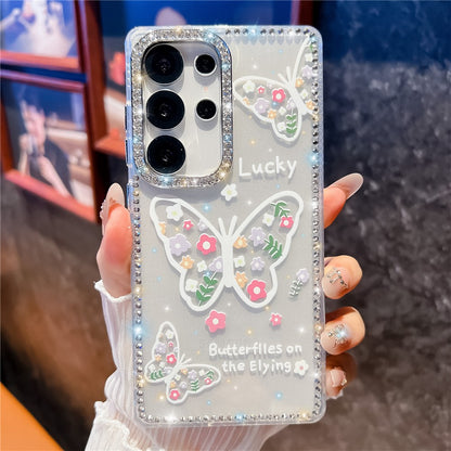 For Samsung Galaxy S25 Ultra Case Butterfly Pattern Rhinestone TPU + PC IMD Phone Cover