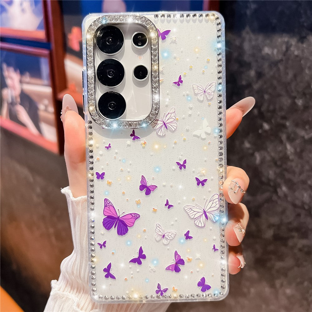 For Samsung Galaxy S25 Ultra Case Butterfly Pattern Rhinestone TPU + PC IMD Phone Cover