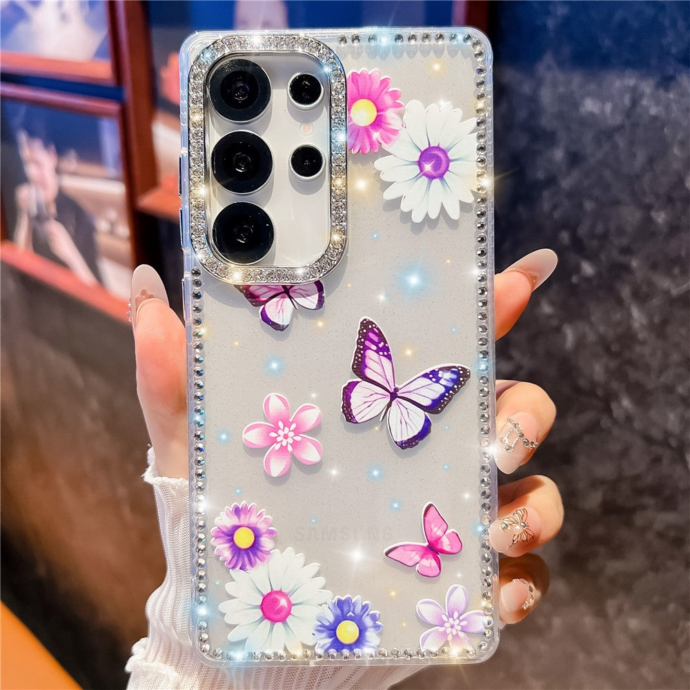 For Samsung Galaxy S25 Ultra Case Butterfly Pattern Rhinestone TPU + PC IMD Phone Cover