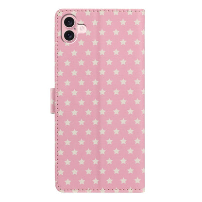 For iPhone 16 Case Star Pattern PU Leather Wallet Stand Phone Cover with Wrist Strap