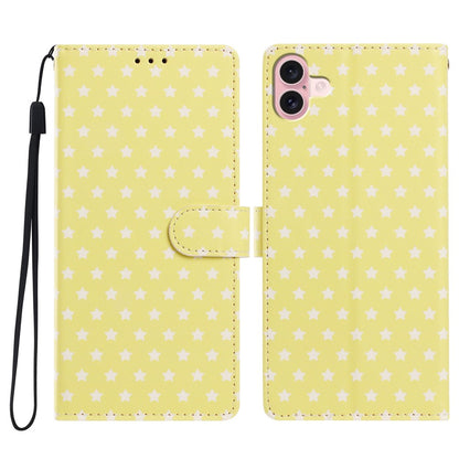 For iPhone 16 Case Star Pattern PU Leather Wallet Stand Phone Cover with Wrist Strap