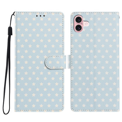 For iPhone 16 Case Star Pattern PU Leather Wallet Stand Phone Cover with Wrist Strap