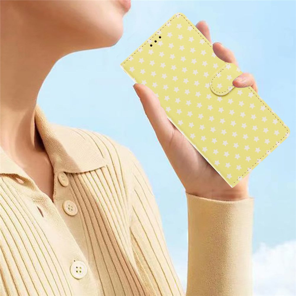 For iPhone 16 Pro Case Star Pattern PU Leather Wallet Stand Phone Cover with Wrist Strap