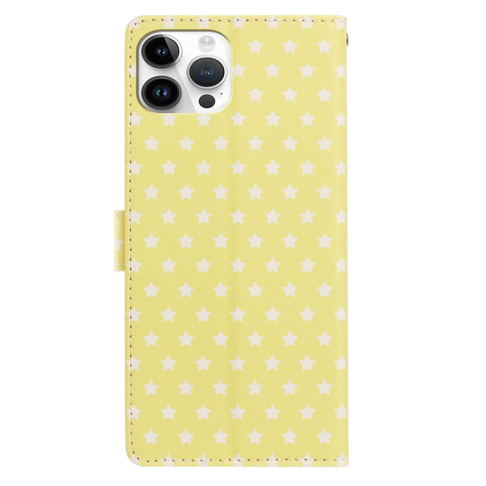 For iPhone 16 Pro Case Star Pattern PU Leather Wallet Stand Phone Cover with Wrist Strap