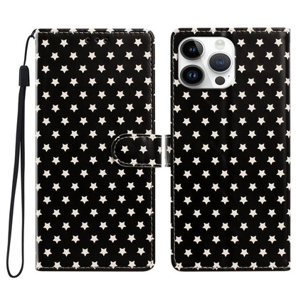 For iPhone 16 Pro Case Star Pattern PU Leather Wallet Stand Phone Cover with Wrist Strap