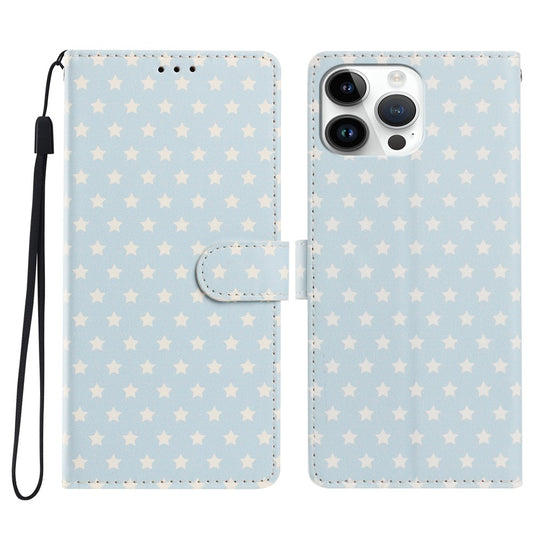 For iPhone 16 Pro Case Star Pattern PU Leather Wallet Stand Phone Cover with Wrist Strap
