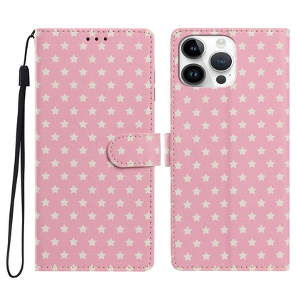 For iPhone 16 Pro Case Star Pattern PU Leather Wallet Stand Phone Cover with Wrist Strap