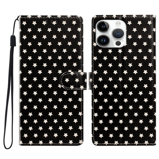 For iPhone 16 Pro Max Case Star Pattern PU Leather Wallet Stand Phone Cover with Wrist Strap