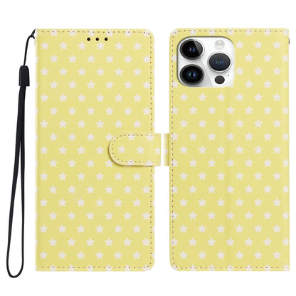 For iPhone 16 Pro Max Case Star Pattern PU Leather Wallet Stand Phone Cover with Wrist Strap