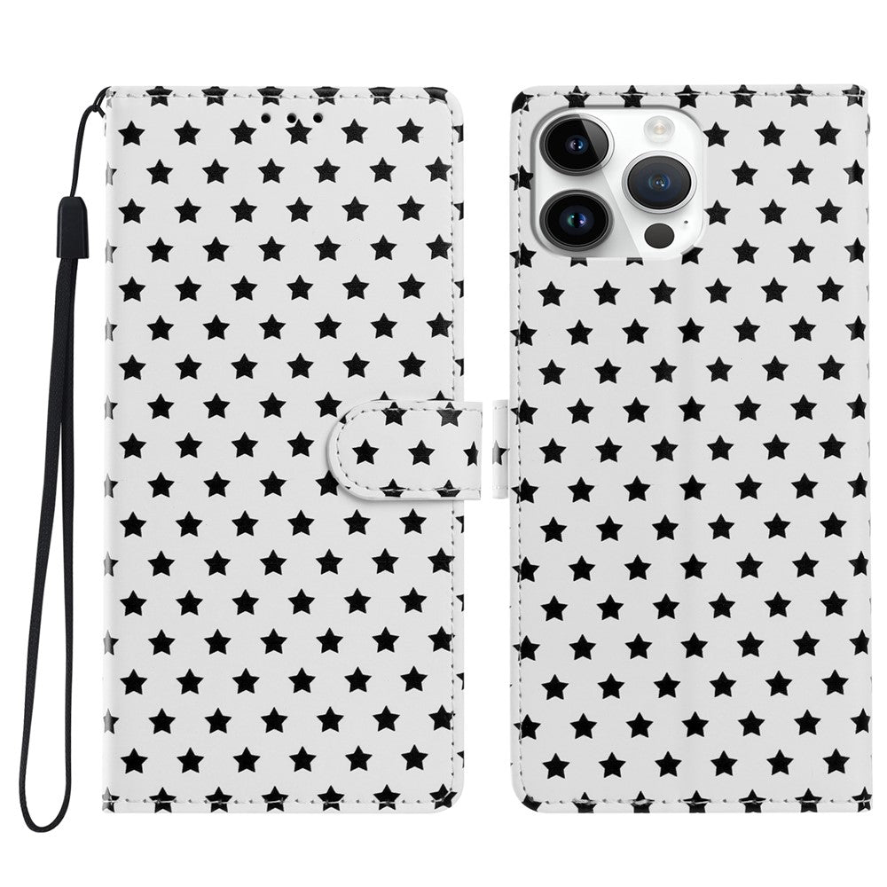 For iPhone 16 Pro Max Case Star Pattern PU Leather Wallet Stand Phone Cover with Wrist Strap
