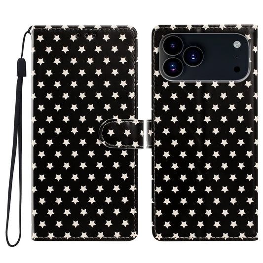 For iPhone 17 Pro Case Star Pattern PU Leather Wallet Stand Phone Cover with Wrist Strap