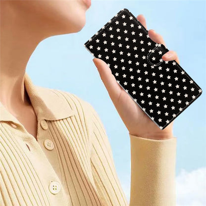 For iPhone 17 Pro Case Star Pattern PU Leather Wallet Stand Phone Cover with Wrist Strap