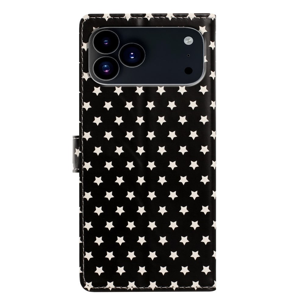 For iPhone 17 Pro Case Star Pattern PU Leather Wallet Stand Phone Cover with Wrist Strap