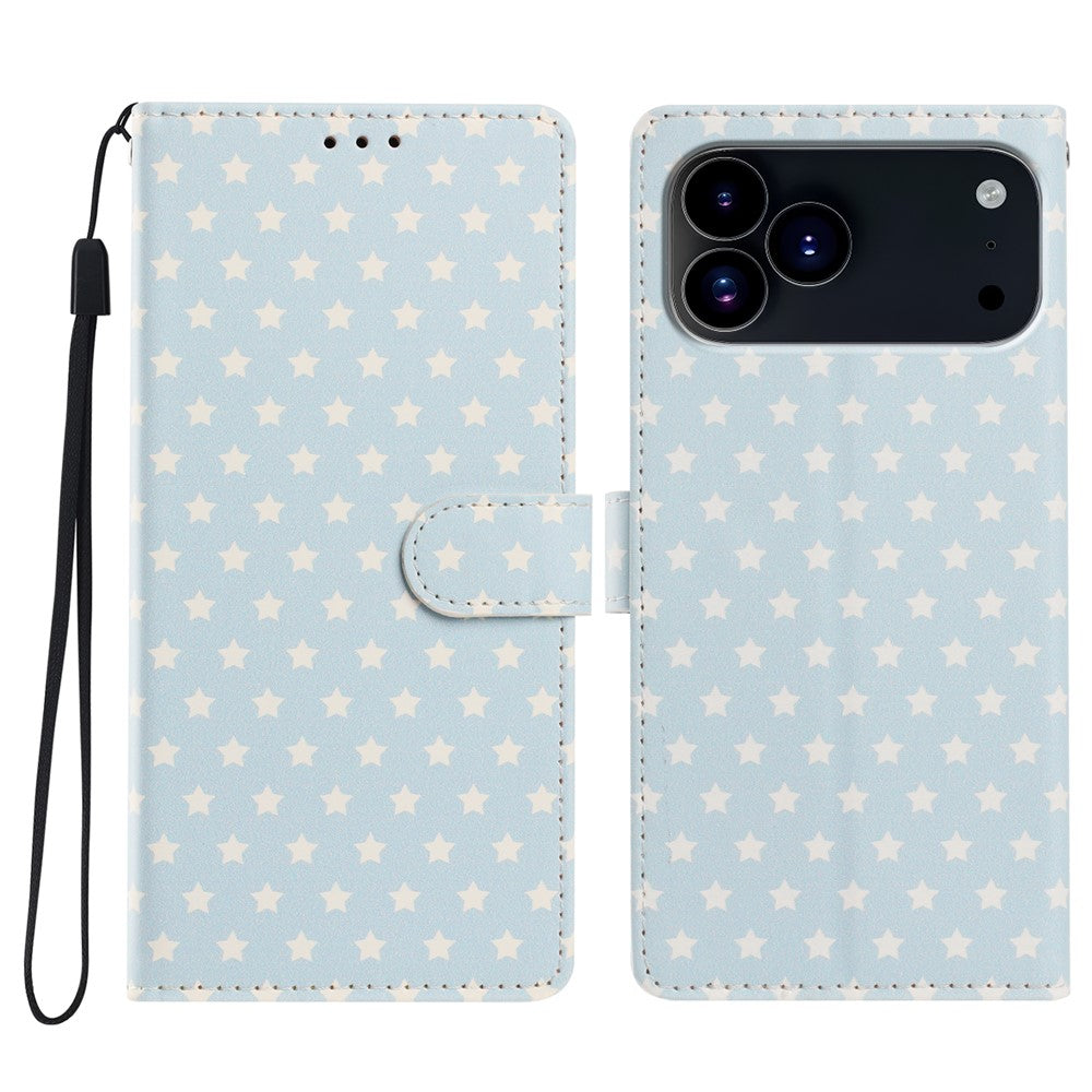 For iPhone 17 Pro Case Star Pattern PU Leather Wallet Stand Phone Cover with Wrist Strap