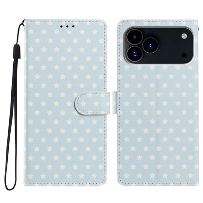 For iPhone 17 Pro Case Star Pattern PU Leather Wallet Stand Phone Cover with Wrist Strap