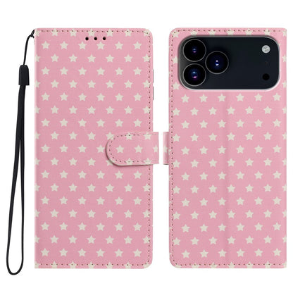 For iPhone 17 Pro Case Star Pattern PU Leather Wallet Stand Phone Cover with Wrist Strap