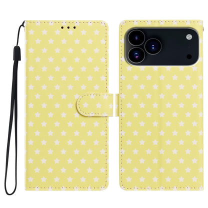 For iPhone 17 Pro Case Star Pattern PU Leather Wallet Stand Phone Cover with Wrist Strap