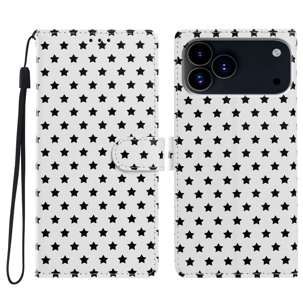 For iPhone 17 Pro Case Star Pattern PU Leather Wallet Stand Phone Cover with Wrist Strap