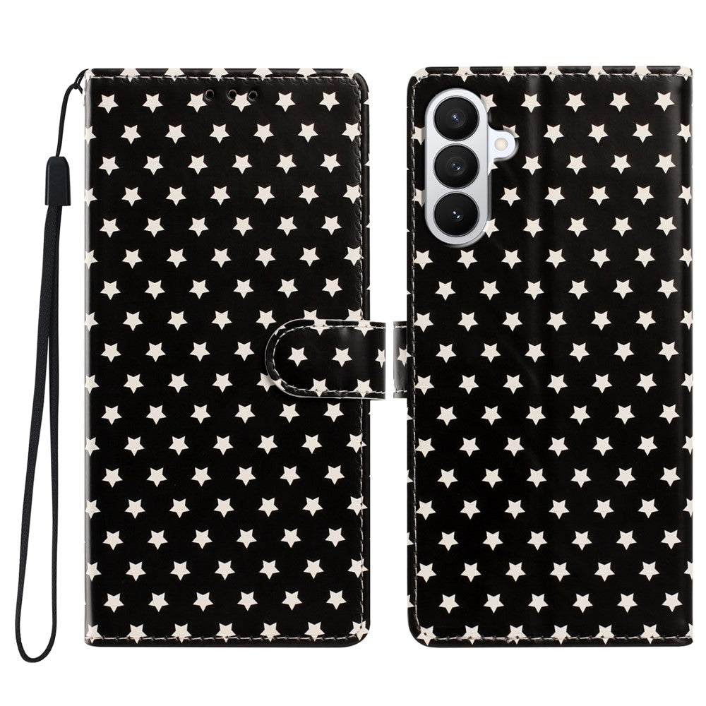 For Samsung Galaxy S26+ Case Star Pattern PU Leather Wallet Stand Phone Cover with Wrist Strap