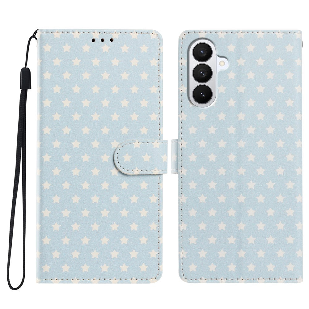 For Samsung Galaxy S26+ Case Star Pattern PU Leather Wallet Stand Phone Cover with Wrist Strap