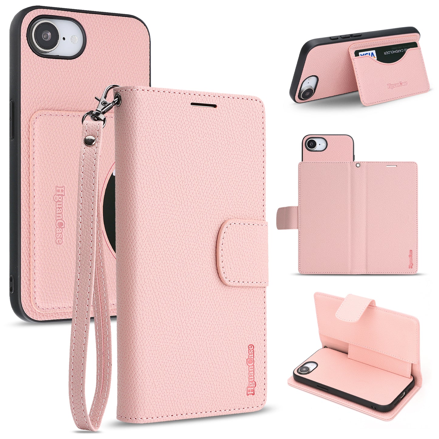 For iPhone 16e / iPhone 17e HGUANCASE Case Wallet Stand Detachable Vintage Leather Phone Cover with Wrist Strap