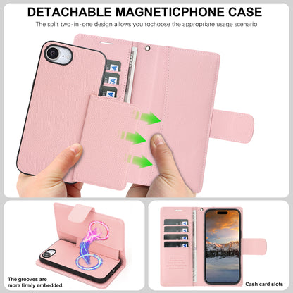 For iPhone 16e / iPhone 17e HGUANCASE Case Wallet Stand Detachable Vintage Leather Phone Cover with Wrist Strap