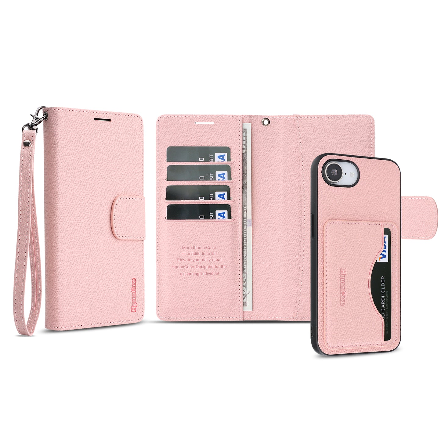 For iPhone 16e / iPhone 17e HGUANCASE Case Wallet Stand Detachable Vintage Leather Phone Cover with Wrist Strap