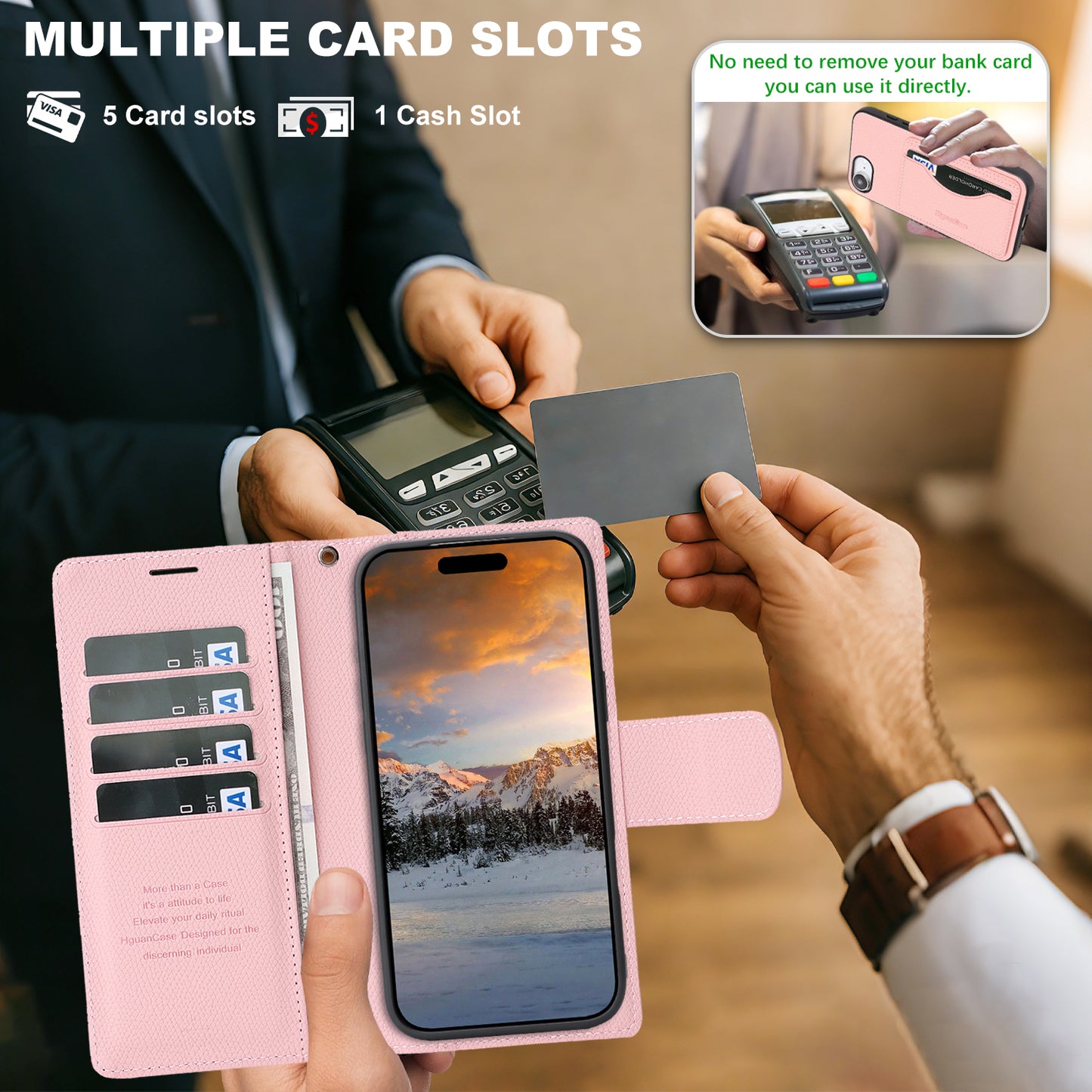 For iPhone 16e / iPhone 17e HGUANCASE Case Wallet Stand Detachable Vintage Leather Phone Cover with Wrist Strap
