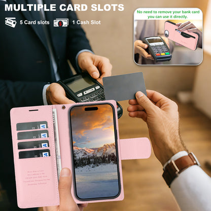 For iPhone 16e / iPhone 17e HGUANCASE Case Wallet Stand Detachable Vintage Leather Phone Cover with Wrist Strap