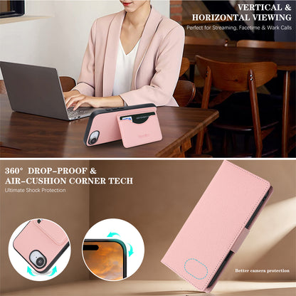 For iPhone 16e / iPhone 17e HGUANCASE Case Wallet Stand Detachable Vintage Leather Phone Cover with Wrist Strap