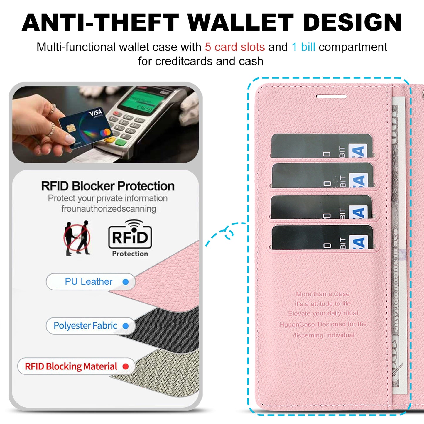For iPhone 16e / iPhone 17e HGUANCASE Case Wallet Stand Detachable Vintage Leather Phone Cover with Wrist Strap