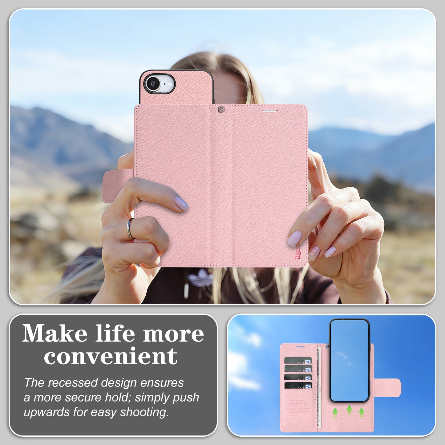 For iPhone 16e / iPhone 17e HGUANCASE Case Wallet Stand Detachable Vintage Leather Phone Cover with Wrist Strap