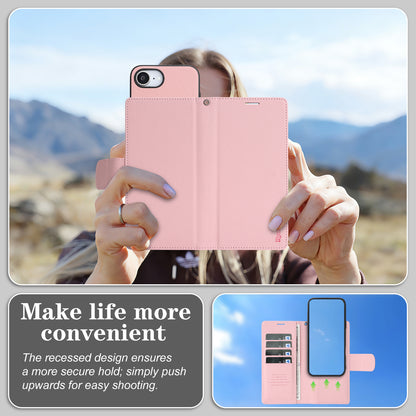 For iPhone 16e / iPhone 17e HGUANCASE Case Wallet Stand Detachable Vintage Leather Phone Cover with Wrist Strap