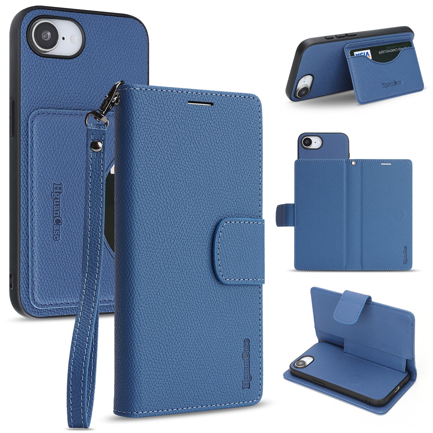 For iPhone 16e / iPhone 17e HGUANCASE Case Wallet Stand Detachable Vintage Leather Phone Cover with Wrist Strap