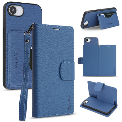 For iPhone 16e / iPhone 17e HGUANCASE Case Wallet Stand Detachable Vintage Leather Phone Cover with Wrist Strap