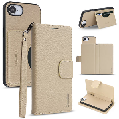 For iPhone 16e / iPhone 17e HGUANCASE Case Wallet Stand Detachable Vintage Leather Phone Cover with Wrist Strap
