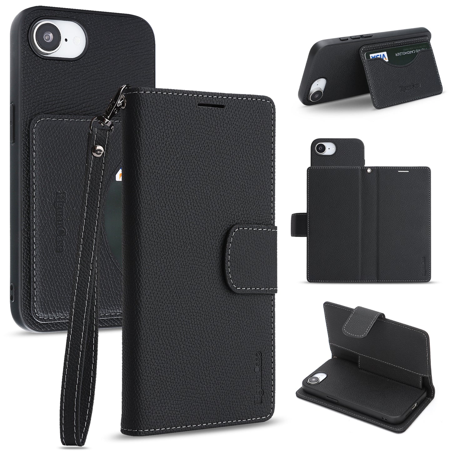 For iPhone 16e / iPhone 17e HGUANCASE Case Wallet Stand Detachable Vintage Leather Phone Cover with Wrist Strap
