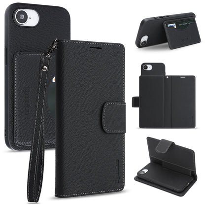 For iPhone 16e / iPhone 17e HGUANCASE Case Wallet Stand Detachable Vintage Leather Phone Cover with Wrist Strap