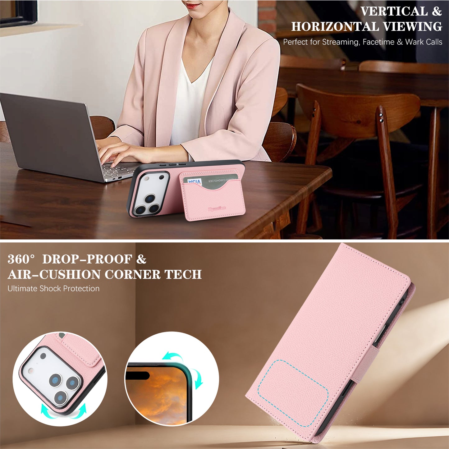 For iPhone 17 Pro HGUANCASE Case Wallet Stand Detachable Vintage Leather Phone Cover with Wrist Strap