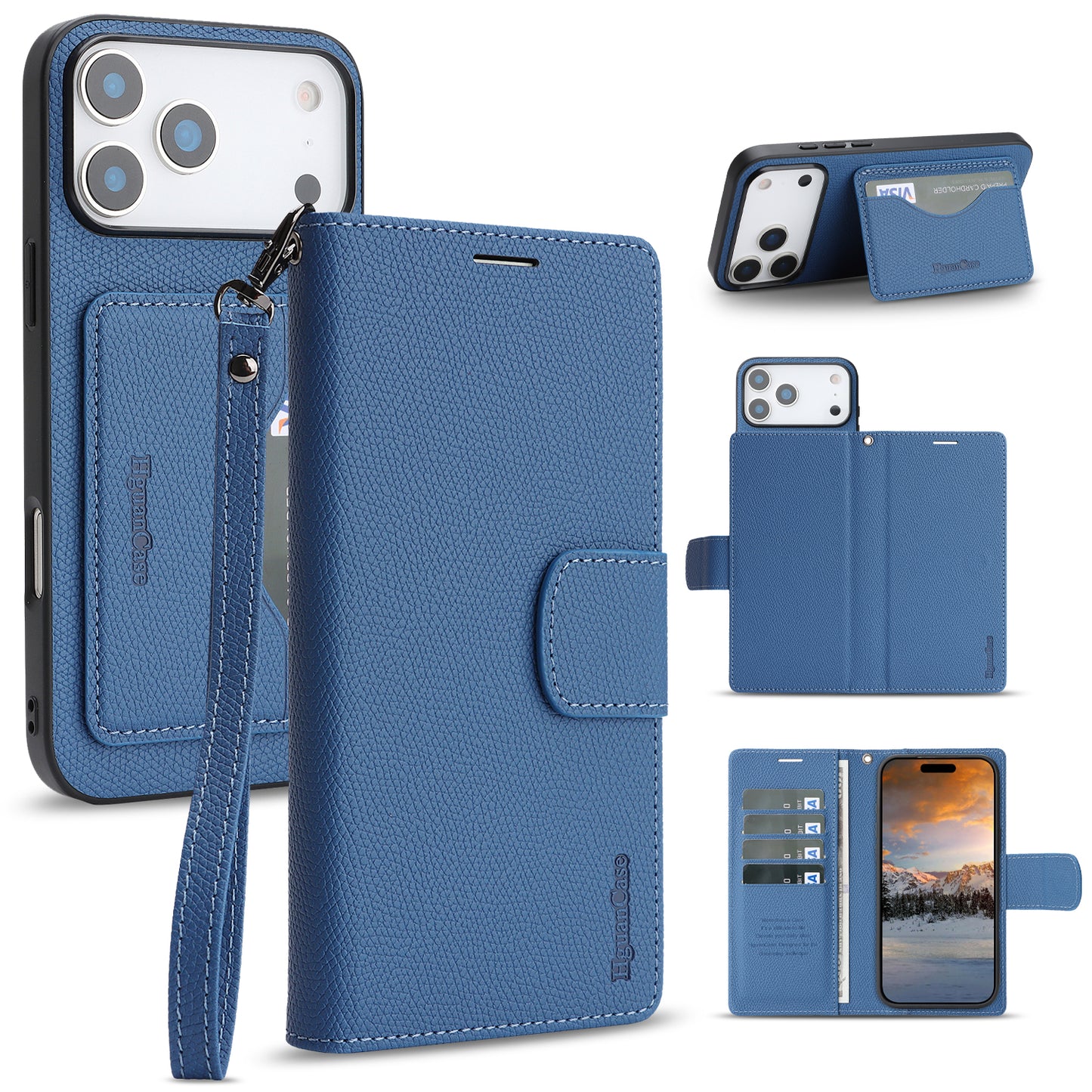 For iPhone 17 Pro HGUANCASE Case Wallet Stand Detachable Vintage Leather Phone Cover with Wrist Strap