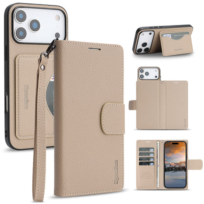 For iPhone 17 Pro HGUANCASE Case Wallet Stand Detachable Vintage Leather Phone Cover with Wrist Strap