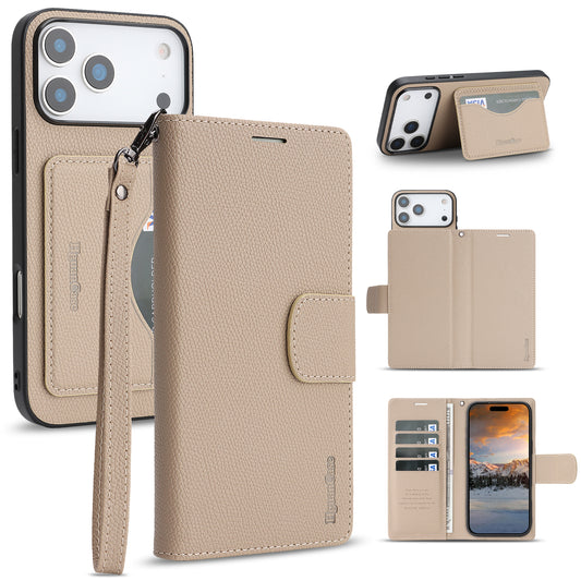 For iPhone 17 Pro HGUANCASE Case Wallet Stand Detachable Vintage Leather Phone Cover with Wrist Strap