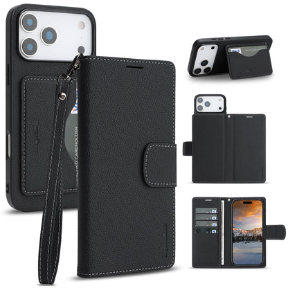 For iPhone 17 Pro HGUANCASE Case Wallet Stand Detachable Vintage Leather Phone Cover with Wrist Strap