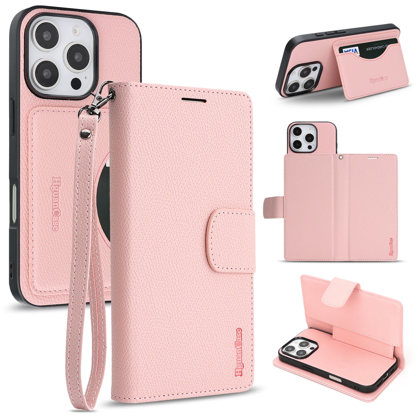 For iPhone 16 Pro Max HGUANCASE Case Wallet Stand Detachable Vintage Leather Phone Cover with Wrist Strap