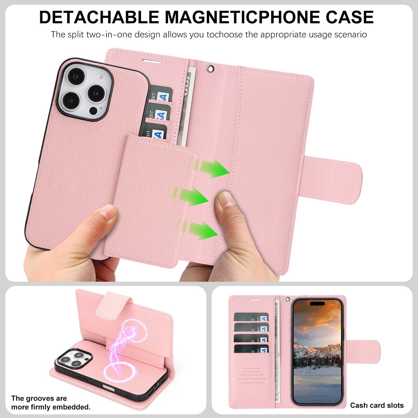 For iPhone 16 Pro Max HGUANCASE Case Wallet Stand Detachable Vintage Leather Phone Cover with Wrist Strap